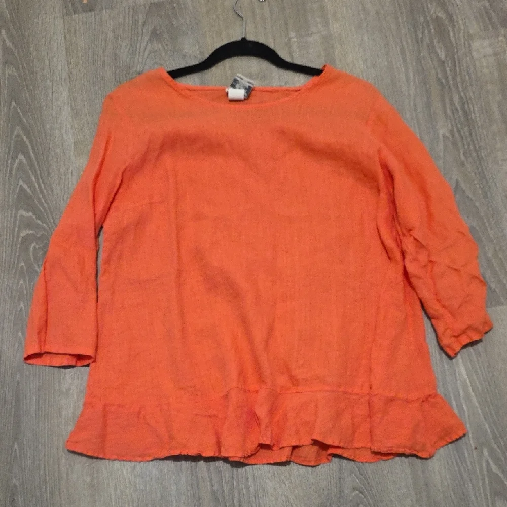 Match Point USA 100% Linen Ruffle Bottom Top - Picture 9 of 15